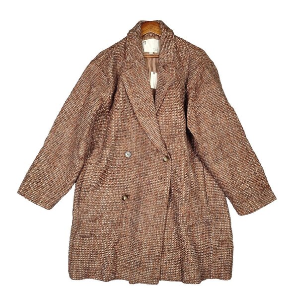 Anthropologie Jackets & Blazers - Anthropologie Pilcro Pea Coat Women L Brown Wool Blend Tweed Double Breasted NWT